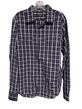 Michael Michael Kors Mens Long Sleeve Plaid Button-Up Shirt Size L Cotton Navy