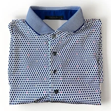 Greyson Icon Polo Shirt Blue Pink Geometric Performance Mens Large Stretch Golf