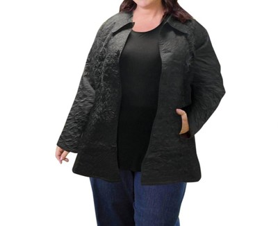 On The Plus Side Cotton Quilted Swing Coat - Plus Size Black