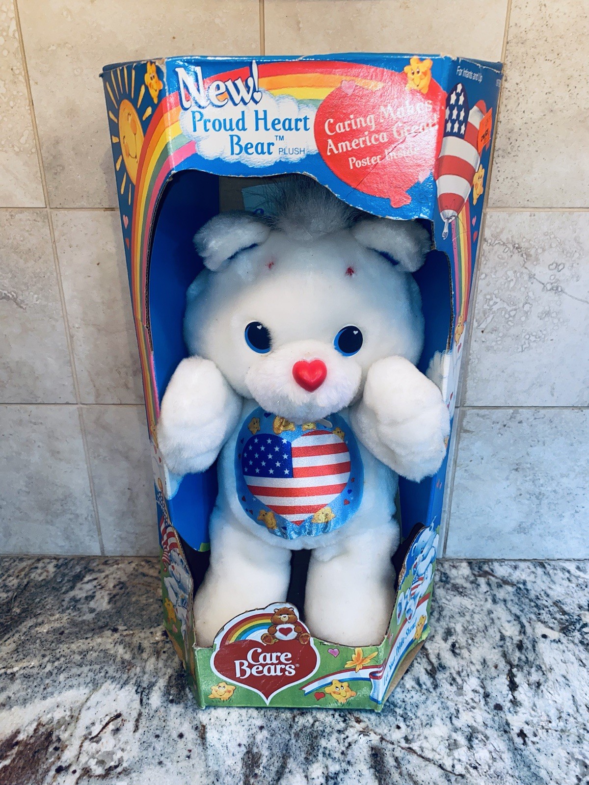 Patriotic Care Bear Proud Heart Bear Vintage Kenner 1991 New in Box Plush Doll