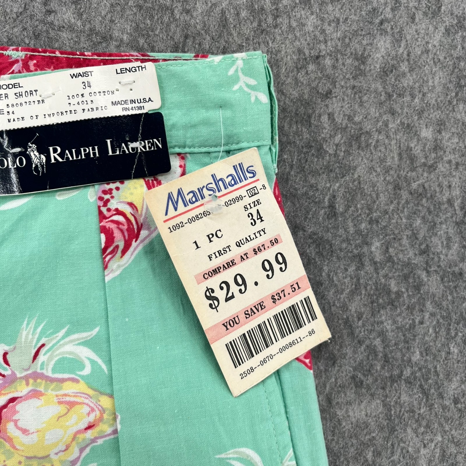 Vintage Polo Ralph Lauren Shorts Mens 34 Green Lobster Koi Nautical Rare NEW image 4