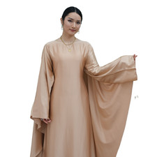 Elegant Women Abaya Muslim Long Dress Solid Color Batwing Sleeve Maxi Robe Dubai