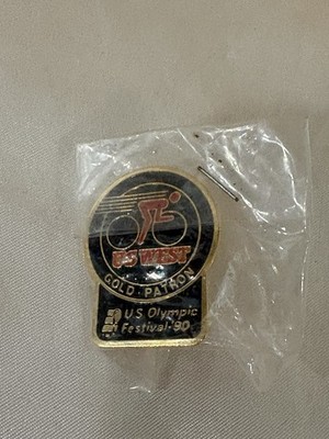 1990 US Olympic Festival Lapel Hat Pin US West Gold Patron Cycling Event Sealed