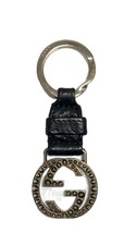 Gucci Interlocking Double G Key Ring Holder Bag Charm Silver Black Leather Japan