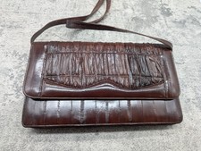 VTG ENVELOPE PURSE 80's COGNAC BROWN EEL Skin Shoulder Bag w/removable straps