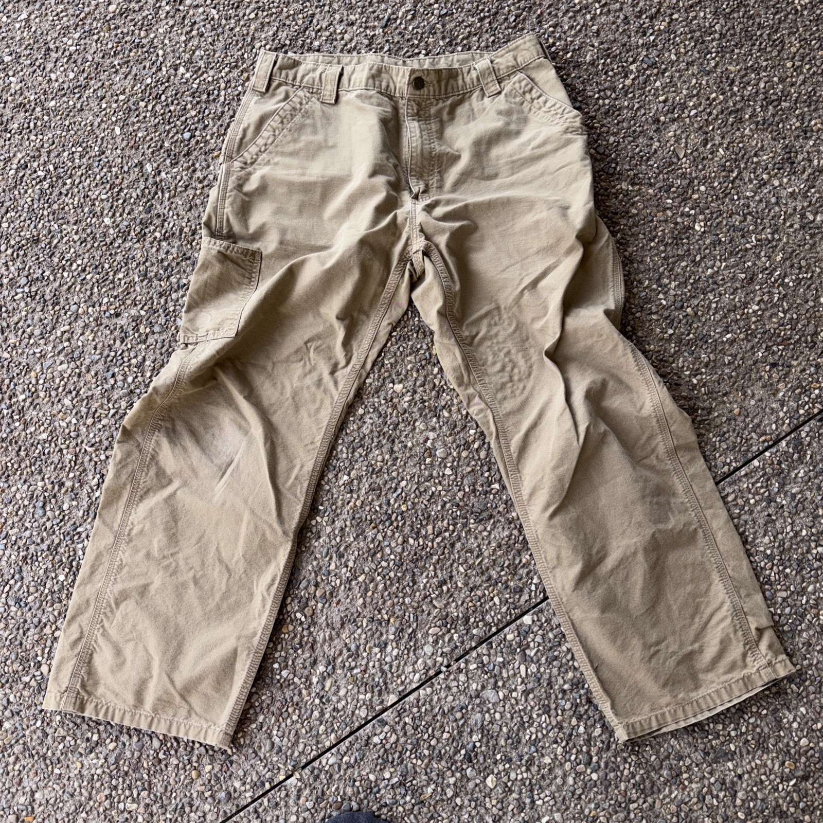 CARHARTT Pants Mens 36 X 30 Zip Straight Cargo Pockets Beige Tan Loose Fit