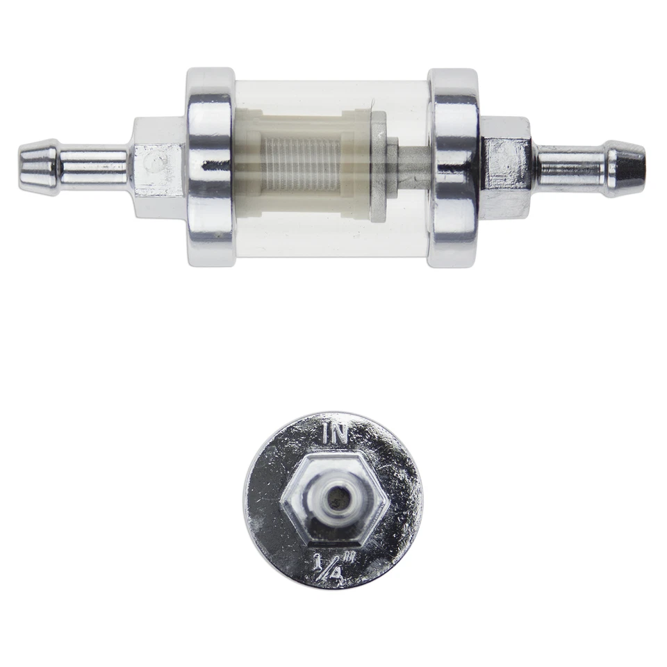 Filtro de Combustible Vidrio Cromo Universal 6mm 1/4 Pulgada Pantalla Trasera Reutilizable Foto 2 de 3