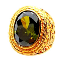 Ring men green peridot simulated 24K yellow gold filled GARUDA huge Size 11.75