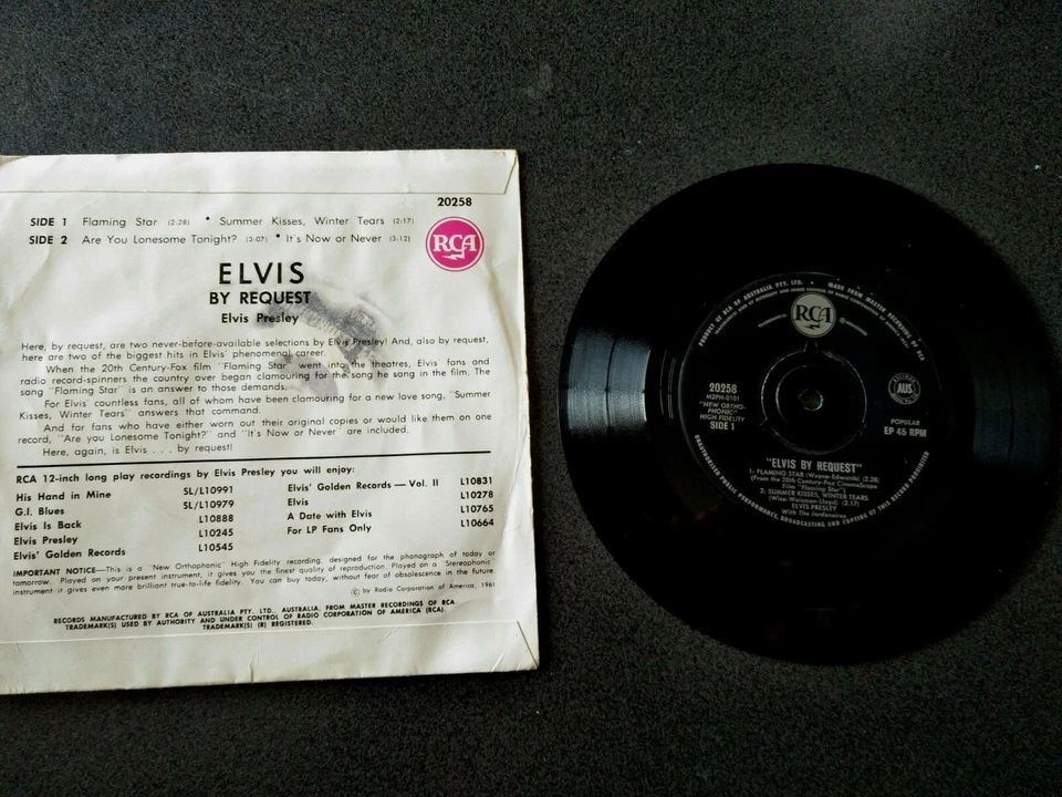 ELVIS BY REQUEST EP RECORD FLAMING STAR AUSTRALIA elvis presley record excellent - Image 2 of 2