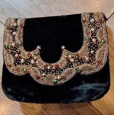 Vintage Velvet Beaded Evening Bag Clutch Made in India Zardozi Style