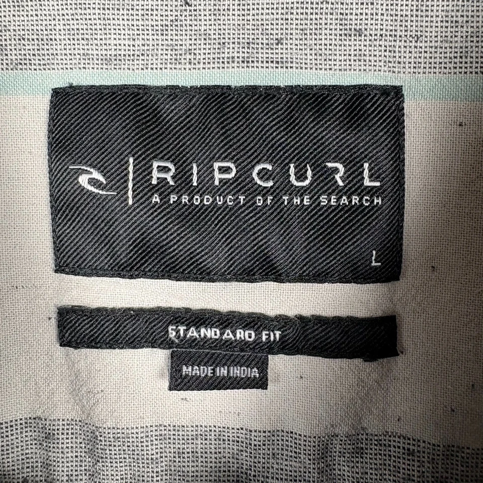Rip Curl Men's Shirt L Short Sleeve White Gray Blue Striped Standard Fit Pocket - Image 4 of 4
