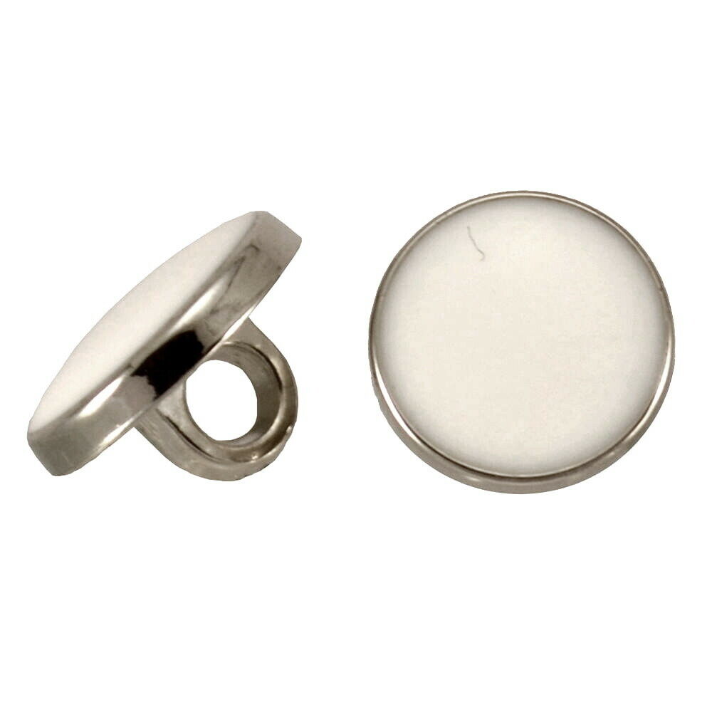 PLATED PLASTIC SILVER RIM WHITE SHIRT SHANK BUTTONS 10mm and 11.5mm