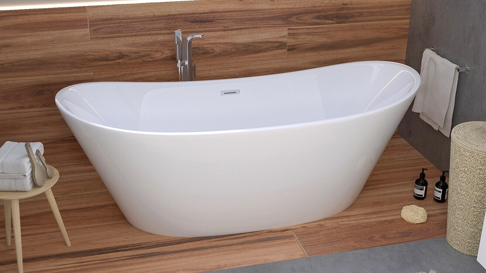 Vasca Da Bagno Autoportante In Acrilico 170x80x72 Cm - Con Sifone E Antitrabocco, Bianco - Foto 10