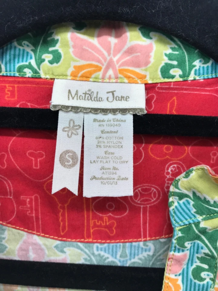 Matilda Jane Dress Button up 3/4 Sleeve Tie Waist Floral Green Yellow Size S - Image 2 of 4