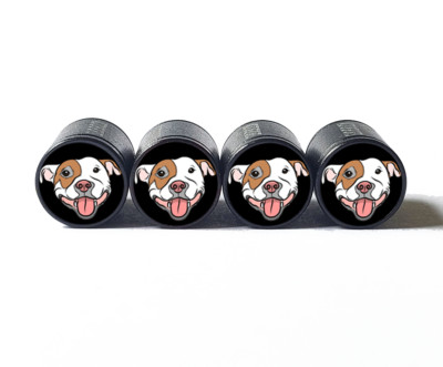 Pittie Pitbull Dog (Style 7) Tire Valve Stem Caps - Black Aluminum - Set of Four