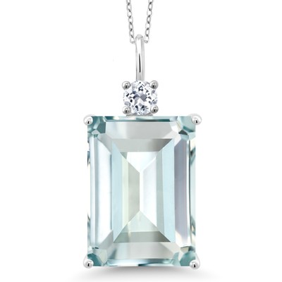 16.13 Cttw Sky Blue Simulated Aquamarine and White Topaz Pendant Necklace For