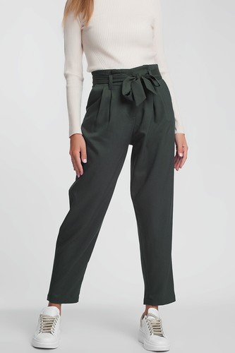 Pantaloni donna vita alta slim eleganti classici morbidi verde S M L  invernali | eBay