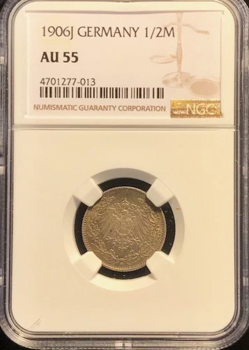 GERMANY - Empire - 1/2 Mark 1906J - Hamburg - NGC AU-55 - Key Date!