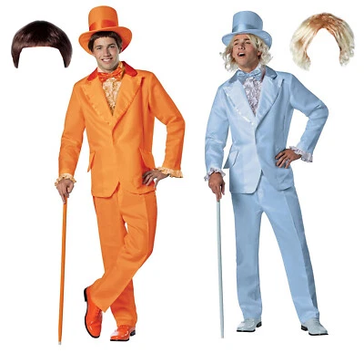 Mens 90s Dumb and Dumber Fancy Dress Costume Adult Tuxedo Suit 90s Outfit W/Wig