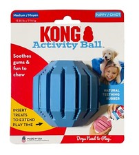 KONG Puppy Activity Ball Soft Rubber Treat Dispensing Dog Toy - Blue, Medium NEW