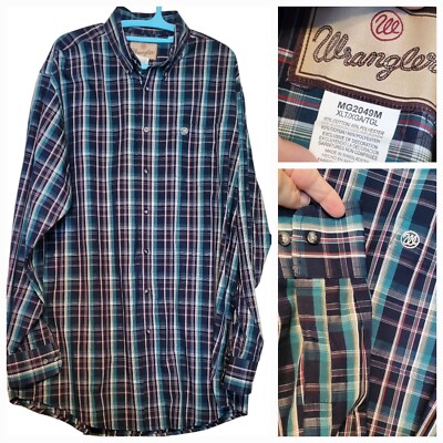 WRANGLER Shirt Mens Size XLT XL Tall Blue Green Pearl Western Madas Wrancher