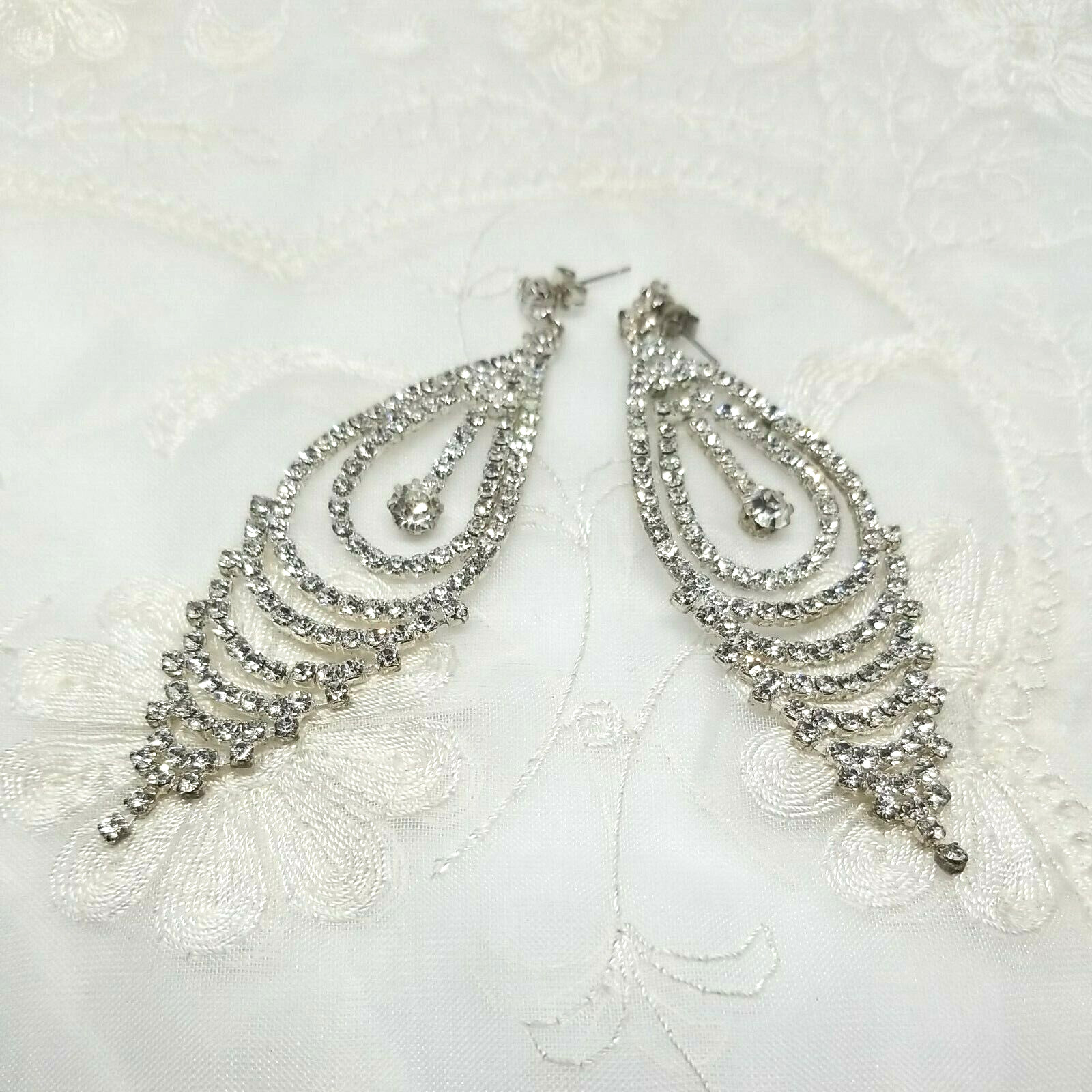 BEAUTIFUL LARGE DANGLE HANGING MULTI LAYERED RHIN… - image 4