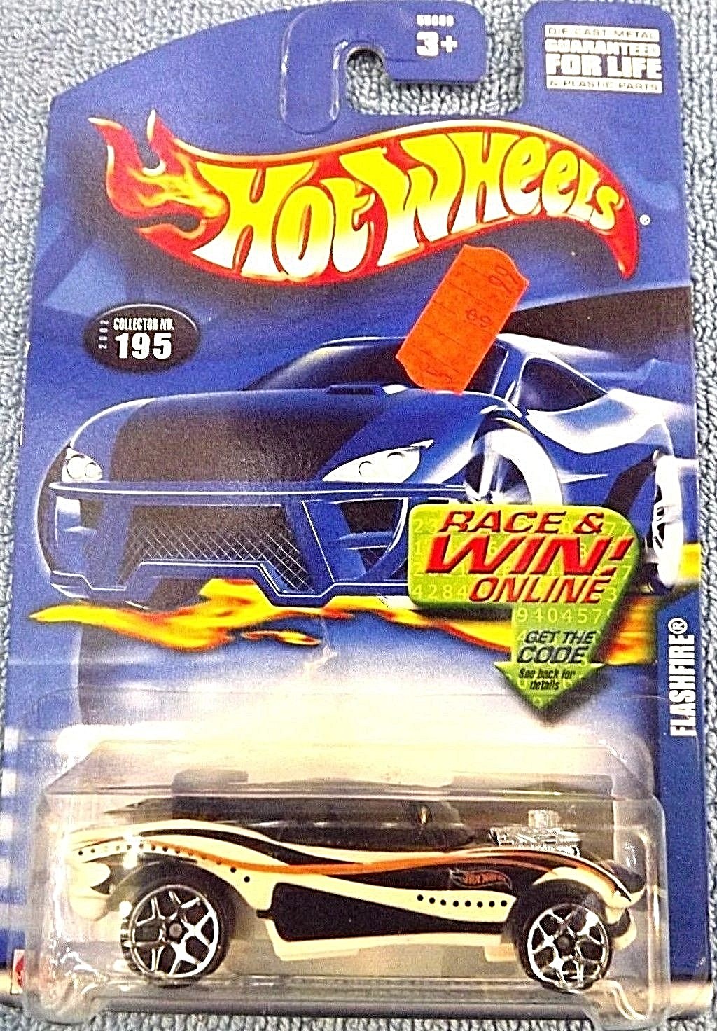 2002 Hot Wheels Mainline/Collector #195 FLASHFIRE White w/5Y Spokes Get the Code