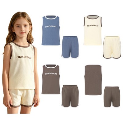 Kids Boys Girls Outfit Vacation Sets Sleeveless Tracksuit Training 2-piece