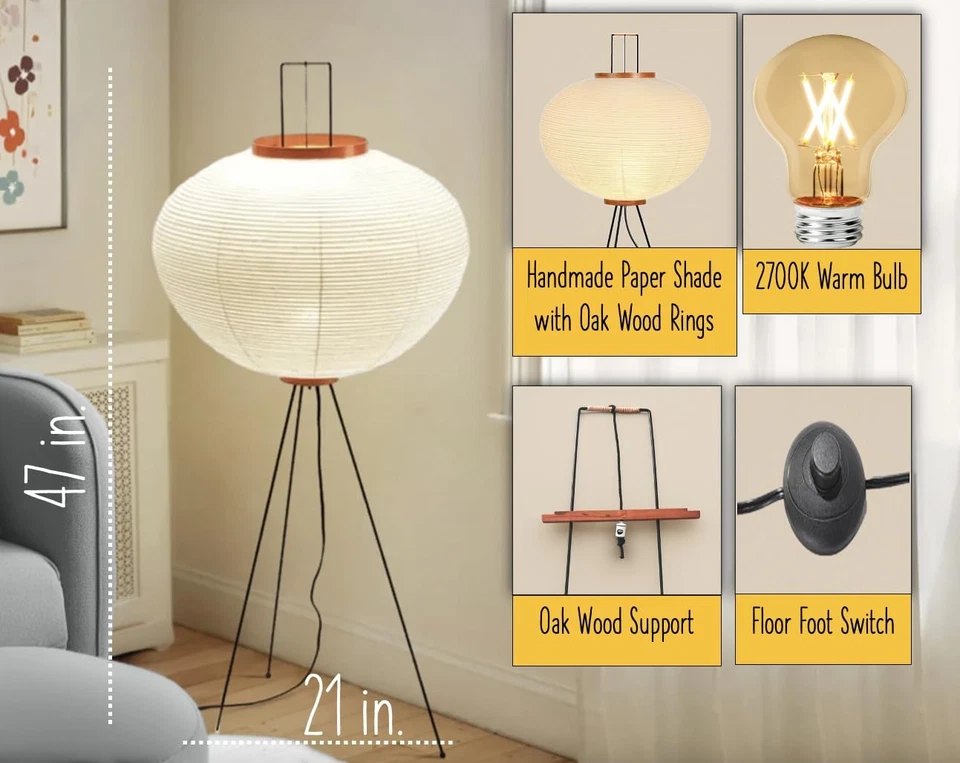 Noguchi Akari Style Floor Lamp *Abode Essence Glow Lamp *Japanese Wabi-Sabi I... - Image 2 of 4