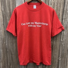 Vintage Visa Mastercard Humor Parody Graphic Tee Shirt Russell 90s Red Mens XL