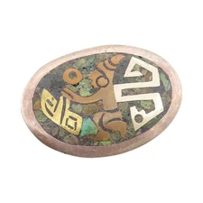 925 Sterling Silver Vintage Brooch Crushed Turquoise Inlay Dancing Man   BP11724