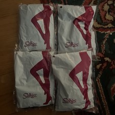 Lot 4 pair Silkies Control-Top Pantyhose Large Off Barely Black USA 070306