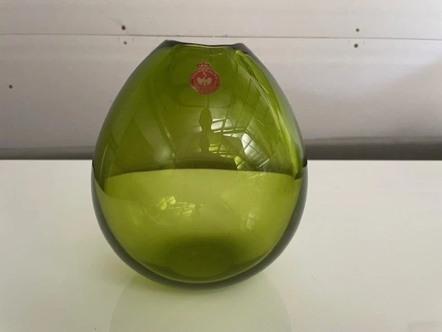 PER LUTKEN Holmegaard green Soap Bubble glass art VASE label rare vintage retro - image 3 of 4