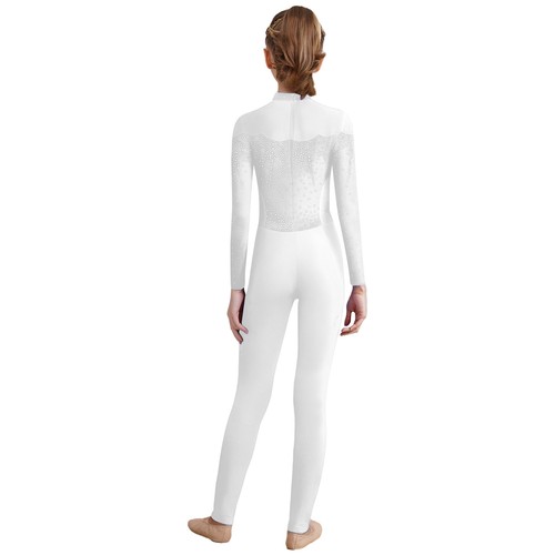 Kids Girls Leotard Sports Bodysuit Full Body Jumpsuit Ballet Mock Neck Shiny - Picture 21 of 36
