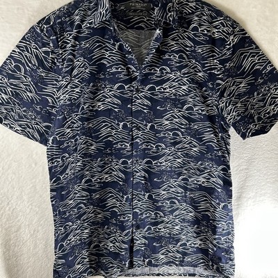 PRIMARK Mens Large  Hawaiian Shirt Aloha Button Down Relax Blue Cotton Free Ship
