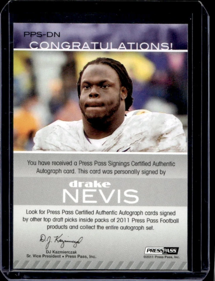 2011 Press Pass Drake Nevis Auto Bronze #PPS-DN Tigers - Image 2 of 2