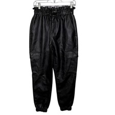 Edgy Chic KanCan Rona Black Faux Leather Cargo Joggers Medium Streetwear Baddie