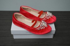 Dream Pairs Aurora-03 Shoes Girls Size 1 Red Suede Pearl Rhinestone Ballet Flats