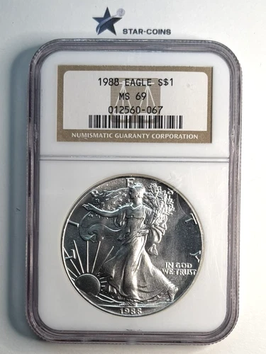 1988 Silver Eagle NGC MS69 Classic Brown Label