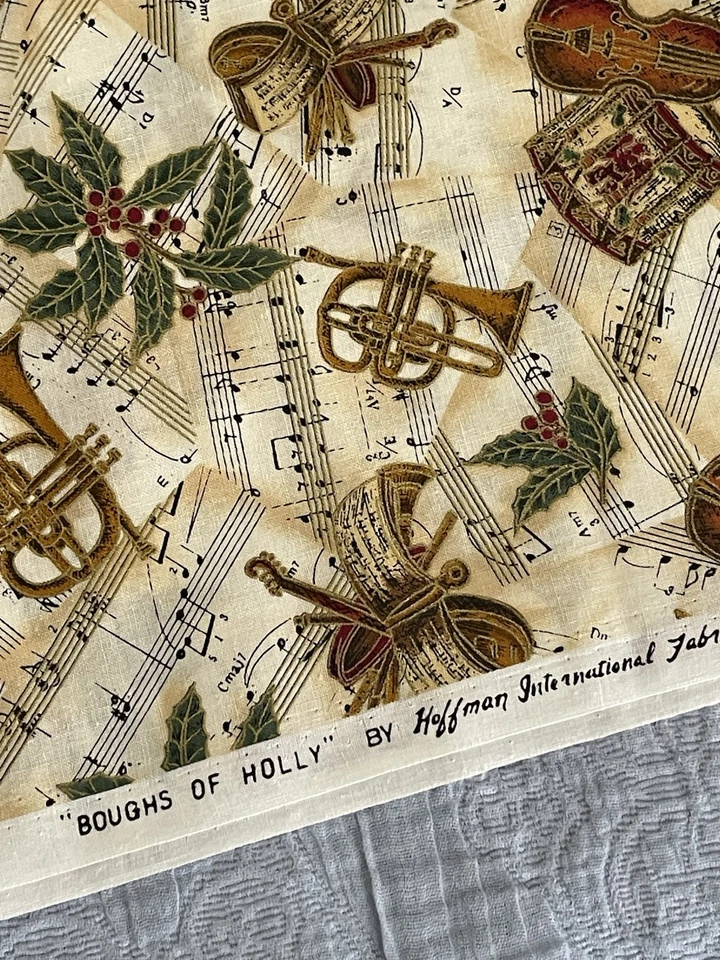 Ramas de acebo vintage Hoffman International telas serigrafiadas 4 yardas Foto 3 de 3