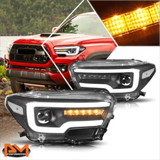 For 16-20 Tacoma LED DRL+Sequential Turn Signal Projector Headlights Black/Clear