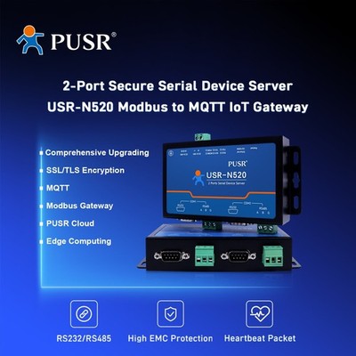 PUSR 2 Port RS485 RS232 to Ethernet Modbus TCP to RTU Modbus to MQTT USR-N520