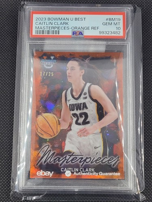 #ad CAITLIN CLARK PSA 10 2023 BOWMAN U BEST MASTERPIECES ORANGE REFRACTOR 25 GEM $1399.95