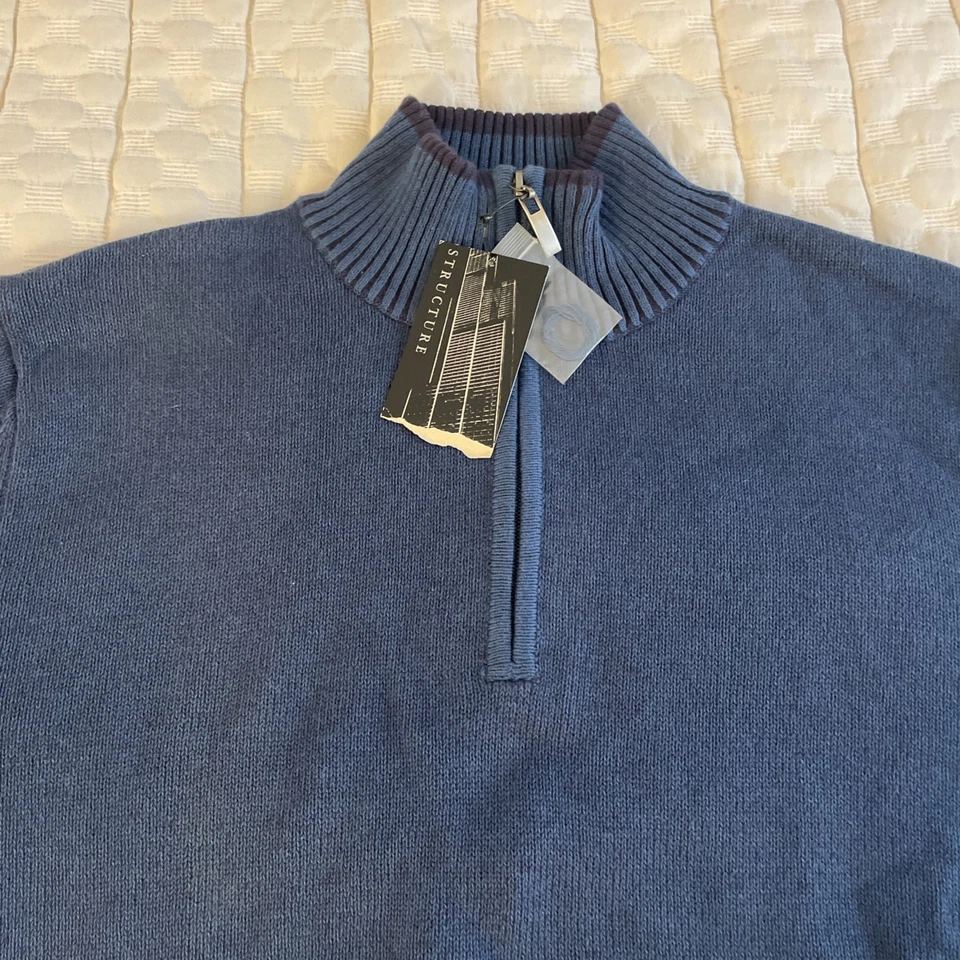 NWT Structure Men's 1/4 Zip Sweater Pullover Medium M Navy 100% Cotton Sears - Image 2 of 4