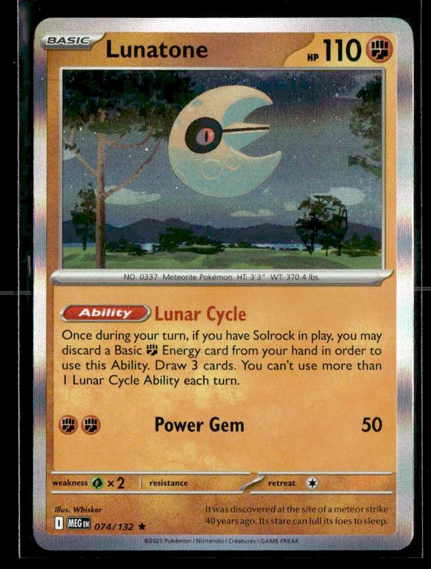 ME01: Mega Evolution Lunatone Holo Rare,Fighting #074/132