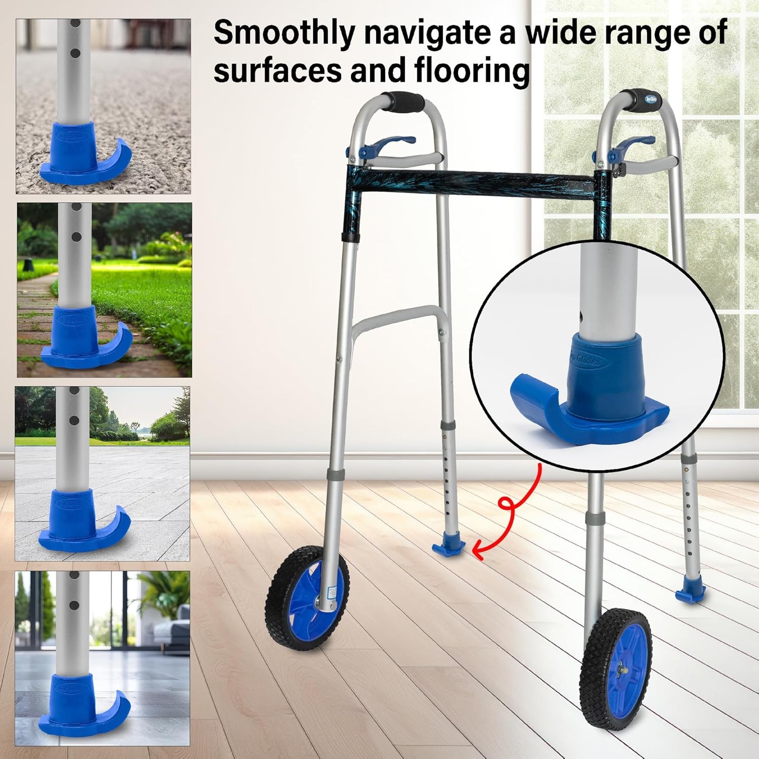 Top Glides DuraSki Extra Durable Walker Glide Skis for 1 1/8 Inch Tubes (Dark Bl