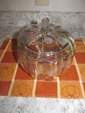 Anchor Hocking Vintage Clear Glass Pumpkin Jar Lid Cookie Candy Jar Fall Wedding