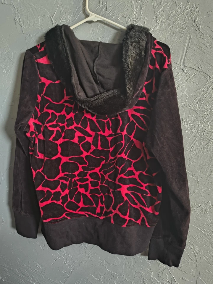 Chaqueta Onque Mujer L Grande Cremallera Completa Terciopelo Estampado Animal Imitación Piel Negra Blanca Foto 2 de 3