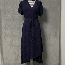 Gap Midi Wrap Dress Womens XL Blue White Polka Dot Flutter Sleeve Romantic Boho