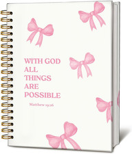 Bible Journal for Women, Prayer Notebook with Pink Bow, 5.5 x 8.3 Inches